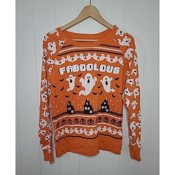 Halloween All Over Ghost Haunted House Lantern Top Womens Juniors Size 15/17 - Picture 1 of 9